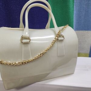 Winter White/ Cream Embedded Glitter Jelly Boston Bag